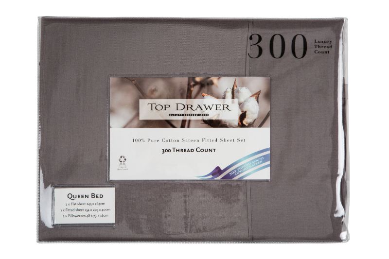 QUEEN Sheet Set 50cm drop Graphite - 300TC