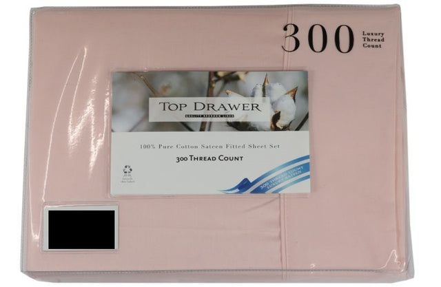 Luxurious blush super king sheet set with 300TC, 50cm drop, soft cotton for year-round comfort and elegant decor.