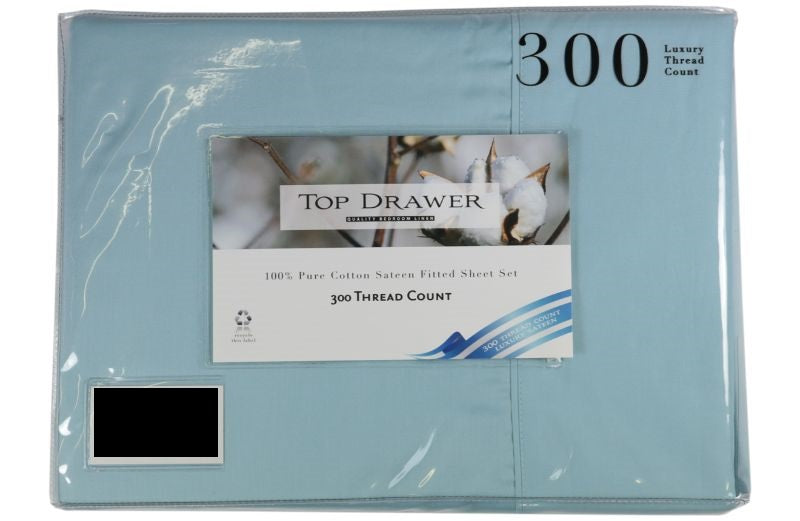 SUPER KING Sheet Set 50cm drop Light Blue - 300TC