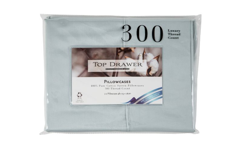 Standard Pillowcase 2 Pack 100% Cotton Sateen Sage - 300TC