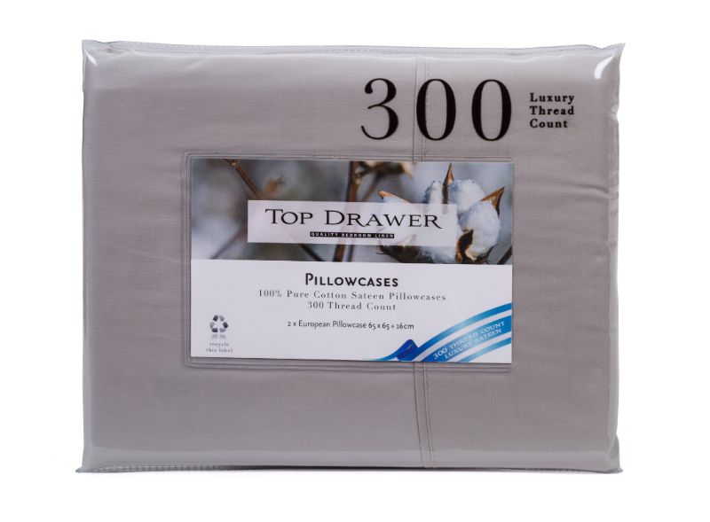 European Pillowcase 2 Pack 100% Cotton Sateen Natural - 300TC