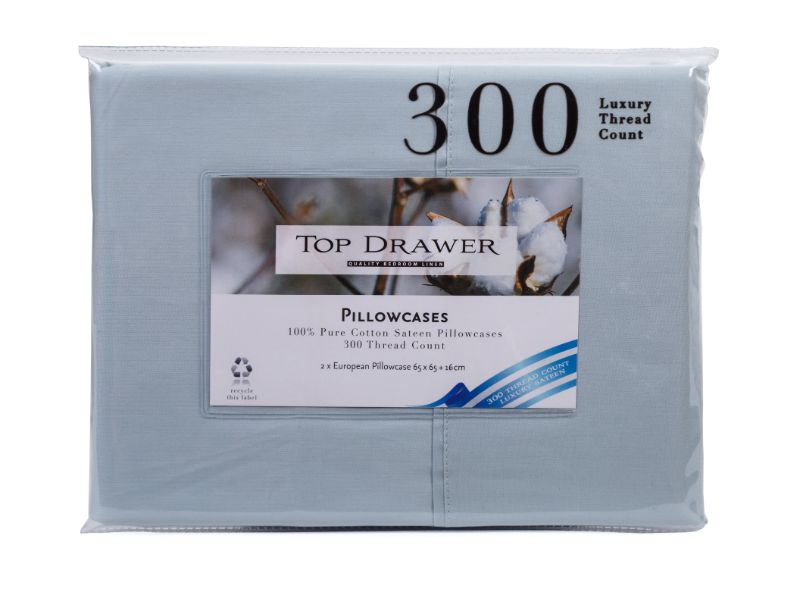 Luxurious sage European pillowcase set, 100% cotton sateen, 300 thread count, perfect for elegant bedroom decor.