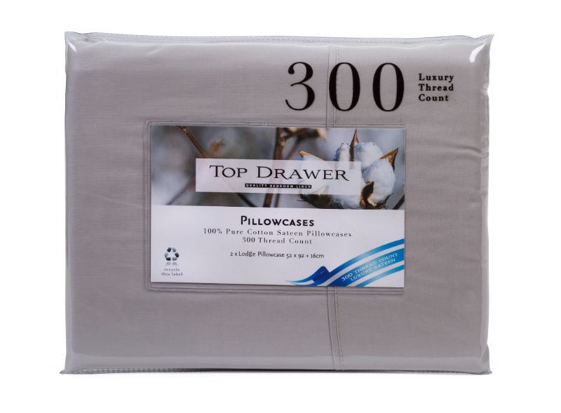 Lodge Pillowcase 2 Pack 100% Cotton Sateen Natural - 300TC