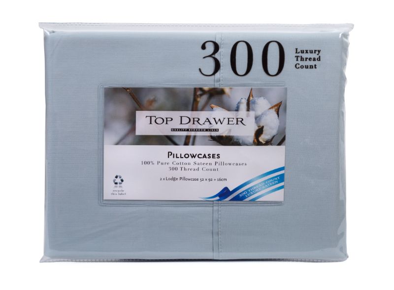 Lodge Pillowcase 2 Pack in sage, 100% cotton sateen, luxurious 300TC for softness and elegance in any bedroom.