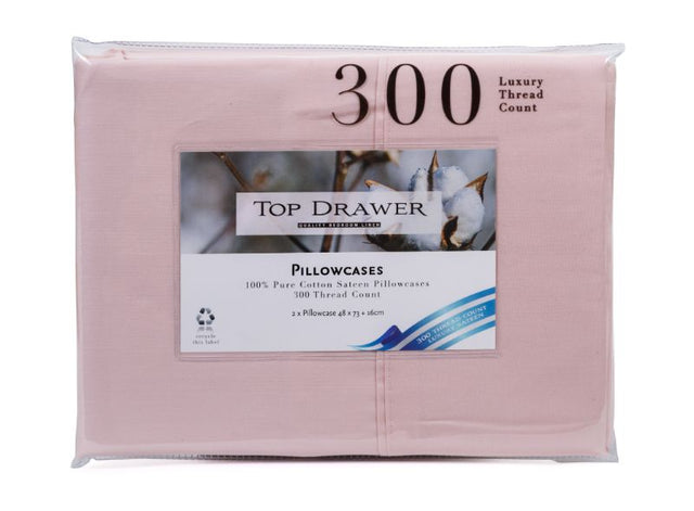 Set of two blush cotton sateen pillowcases, 300TC, soft and stylish for a luxurious sleep experience.