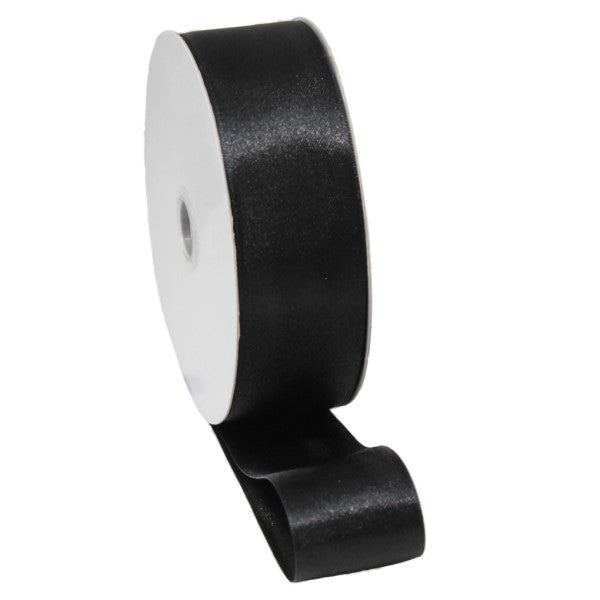 Premium black double-faced satin ribbon, 15mm wide and 30m long, ideal for elegant crafting and gift wrapping.