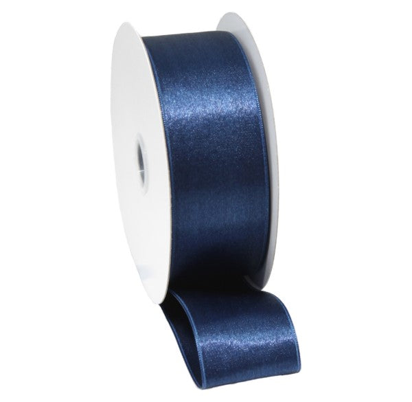 Luxurious navy double-faced satin ribbon, 15mm x 30m, ideal for crafting, gifts, and decorations.