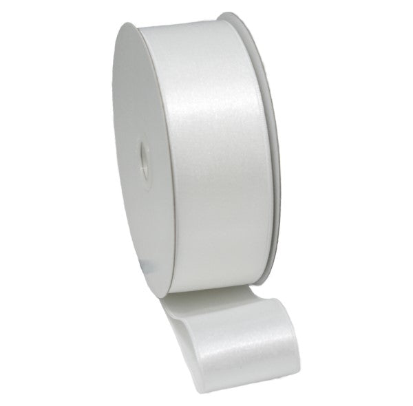 Premium double-faced satin ribbon in white, 38mm x 30m, ideal for gift wrapping and elegant decor.