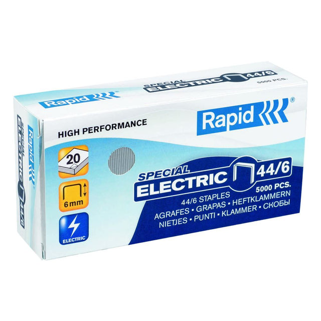 Rapid Staples 44/6, 5000pcs pack, 6mm leg length, designed for reliable binding with electric staplers.