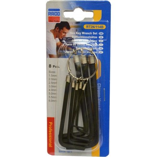 8-piece METRIC hex key set from RACO, made of high-quality steel, ideal for DIY tasks and repairs.