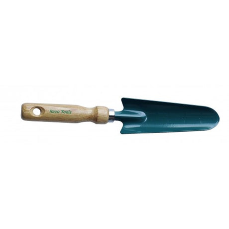 Raco Rt53/578 hand transplanter with heavy-duty wooden handle and sharp stainless steel blade for easy planting.