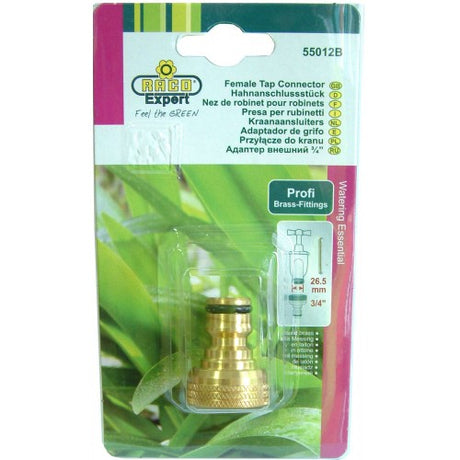 Brass Female Tap Adapter for 3/4 inch connections, ideal for plumbing and irrigation applications.