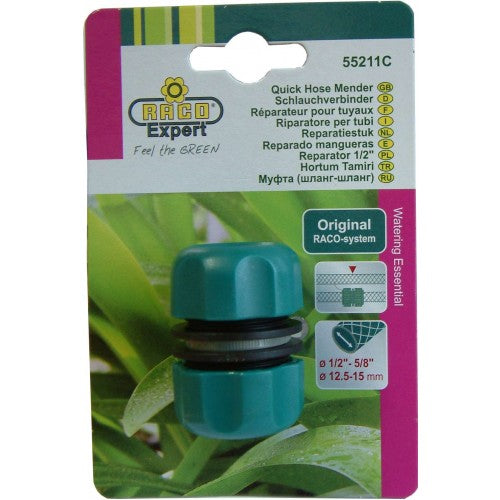 Raco RT55/211C 1/2" hose mender for quick and reliable repairs of damaged garden hoses.