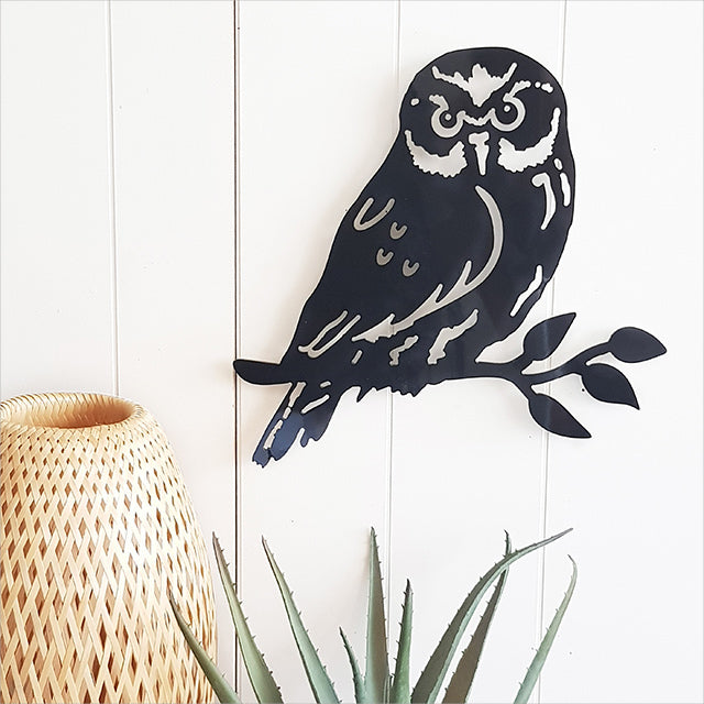 Wall Art - Birds Ruru on Branch Small (Black ACM)