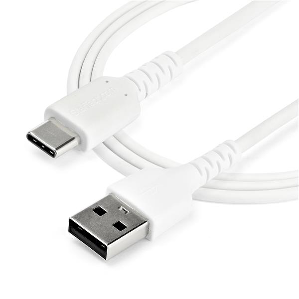 Durable 1m USB A to USB C Charging Cable - 60W Fast Charge, Aramid Fiber, White