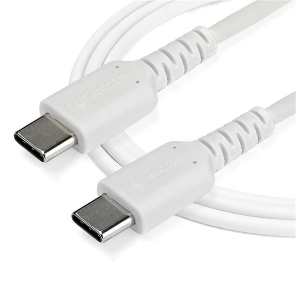 Durable 1m USB C Charging Cable - Aramid Fiber Reinforced, 60W Power, Male to Male, White