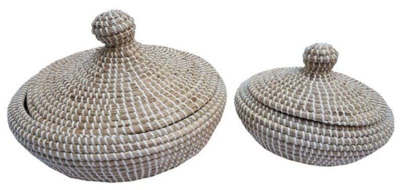 Set of 2 Seagrass Basket with Plastic