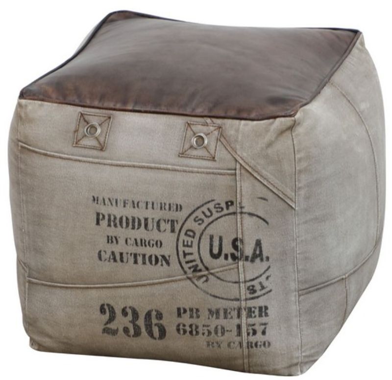 Leather & Canvas Ottoman - Square