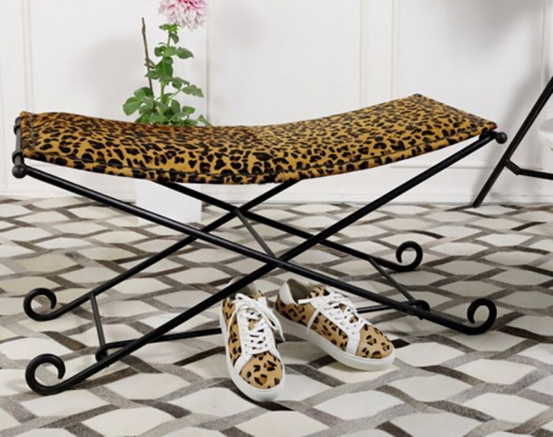 Leopard Leather Long Stool