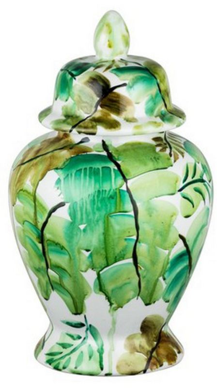 Green Leaves Ceramic Jar with Lid