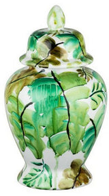 Green Leaves Ceramic Jar with Lid