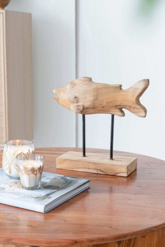 Teak Fish Figure On Stand