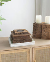 Antique Carved Pillar Candle Holder - 114cm