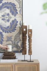 Antique Carved Pillar Candle Holder - 114cm