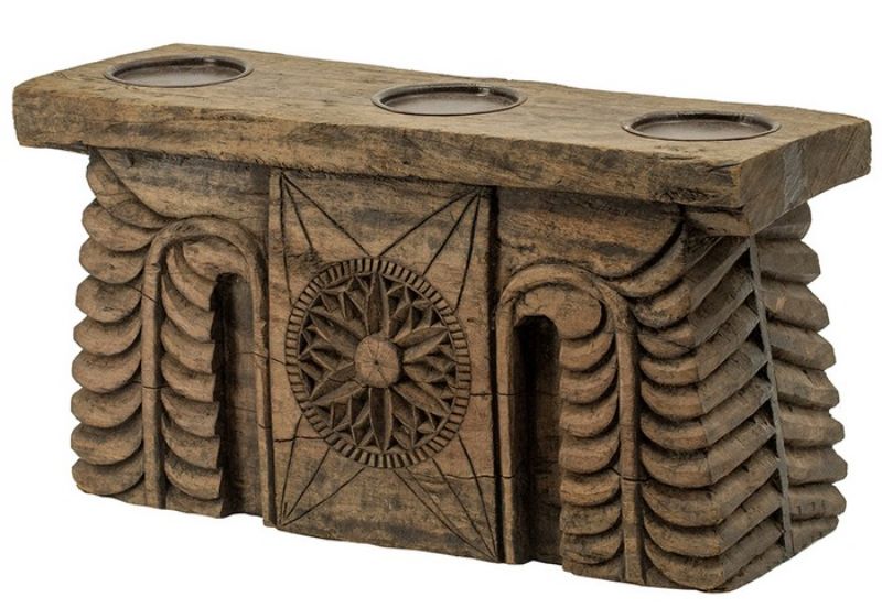Antique Carved Pillar Candle Holder - 51cm