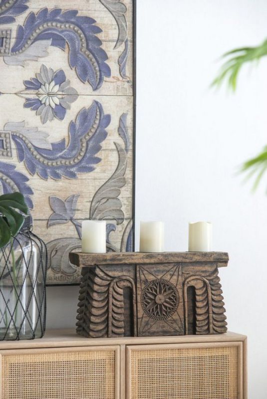 Antique Carved Pillar Candle Holder - 51cm