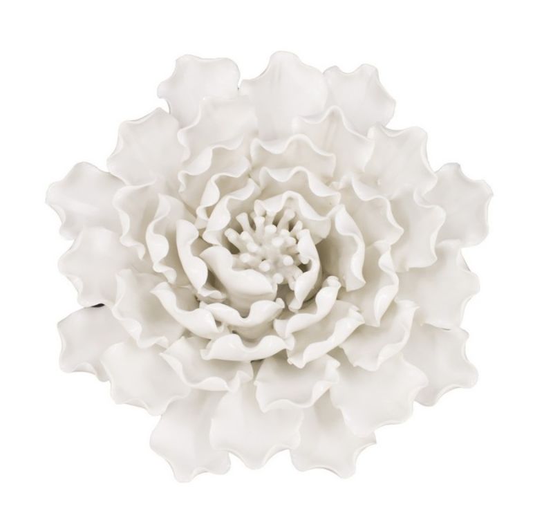 Ceramic White Flower Wall Decor- Ceramic 18.5cm
