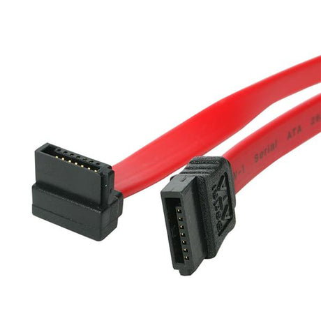 12-inch SATA cable with right-angle connector for 6Gbps data transfer, ideal for tight spaces and improved airflow.