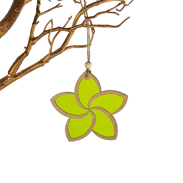 Lime green satin acrylic hanging ornament with intricate bamboo details, 103mm, perfect for home decor or gifts.