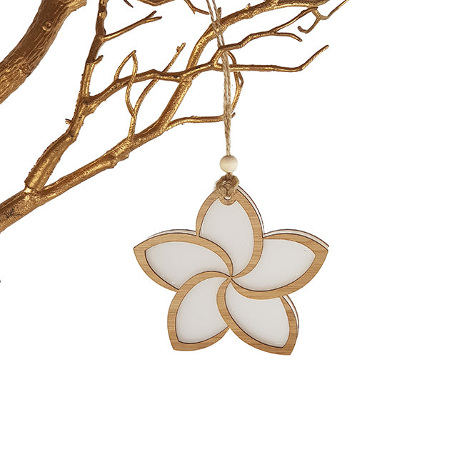 Hanging Ornament - Frangipani White Satin Acrylic (103mm)