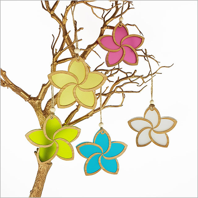 Hanging Ornament - Frangipani Yellow Satin Acrylic (103mm)