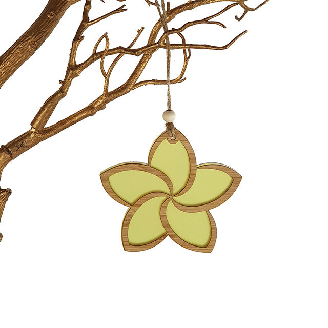 Hanging Ornament - Frangipani Yellow Satin Acrylic (103mm)