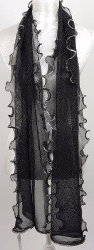 Scarf - Lurex With Curly Edge -  Black