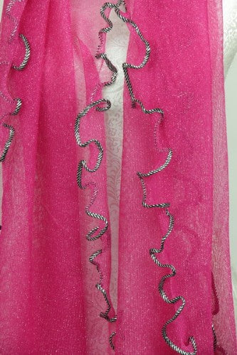 Scarf - Lurex With Curly Edge - Pink
