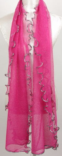 Scarf - Lurex With Curly Edge - Pink