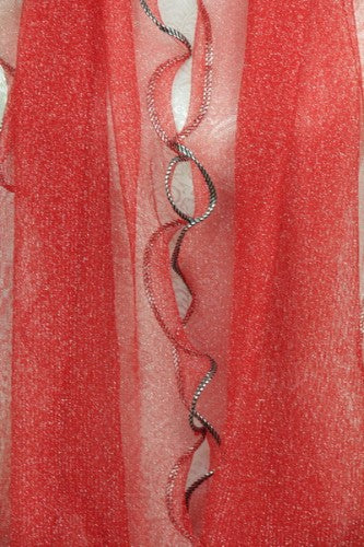 Scarf - Lurex With Curly Edge - Red