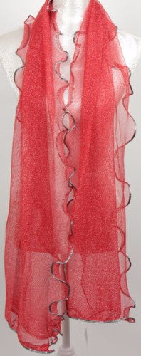 Scarf - Lurex With Curly Edge - Red