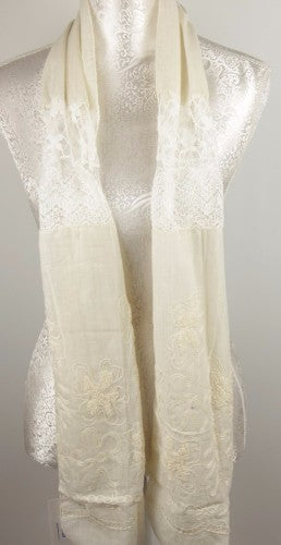 Lace And Embroidery Scarf - IVORY