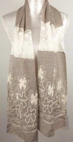 Lace And Embroidery Scarf - MUSHROOM