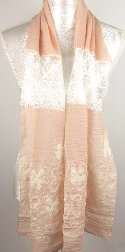 Lace And Embroidery Scarf - PEACH
