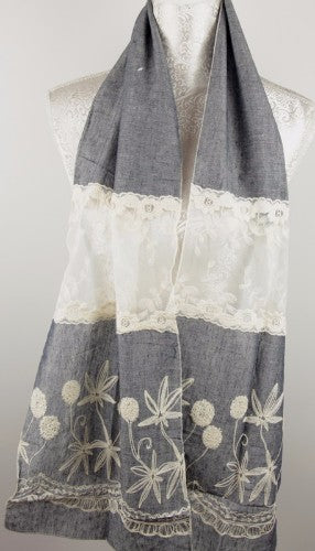 Lace And Embroidery Botanical - DENIM