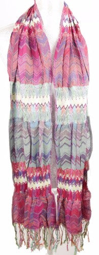 Zigzag Gathered Scarf - Purple