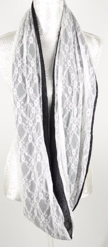 Lace On Knit Infinity Scarf - Black