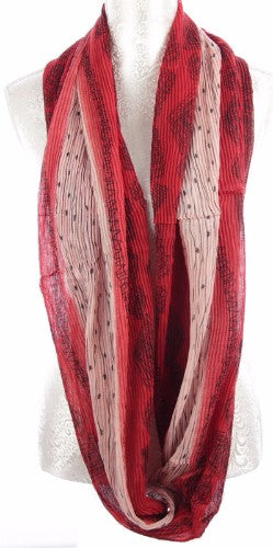 Pleat Infinity Scarf - Red - Red