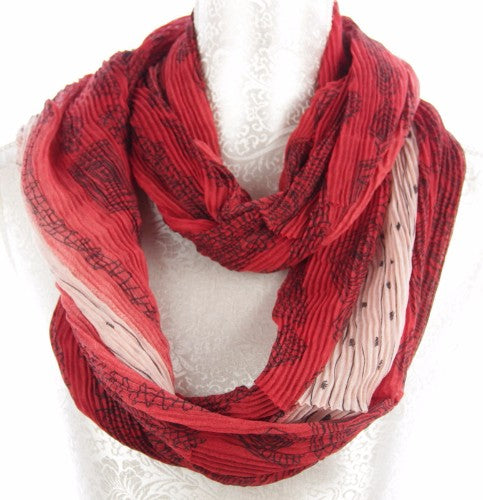 Pleat Infinity Scarf - Red - Red