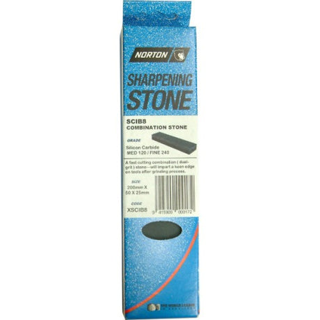 Dual-grit 8x2x1 inch Norton Scib8 water stone for efficient knife and tool sharpening, ideal for craftsmen and chefs.